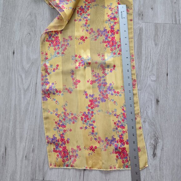 butter yellow pink floral print boho rectangle medium length scarf - Picture 3 of 5